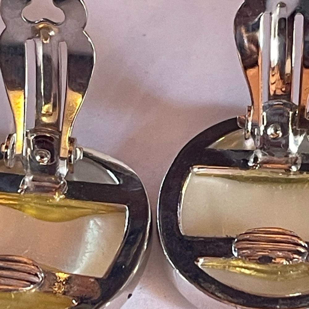 Mother of Pearl Oval Clip-On Earrings - Iridescent White - Picture 7 of 7